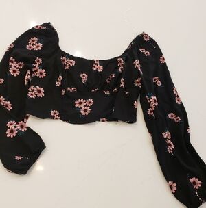 New No Tag Women XL Black Floral Crop Top Y2k Boho Chic